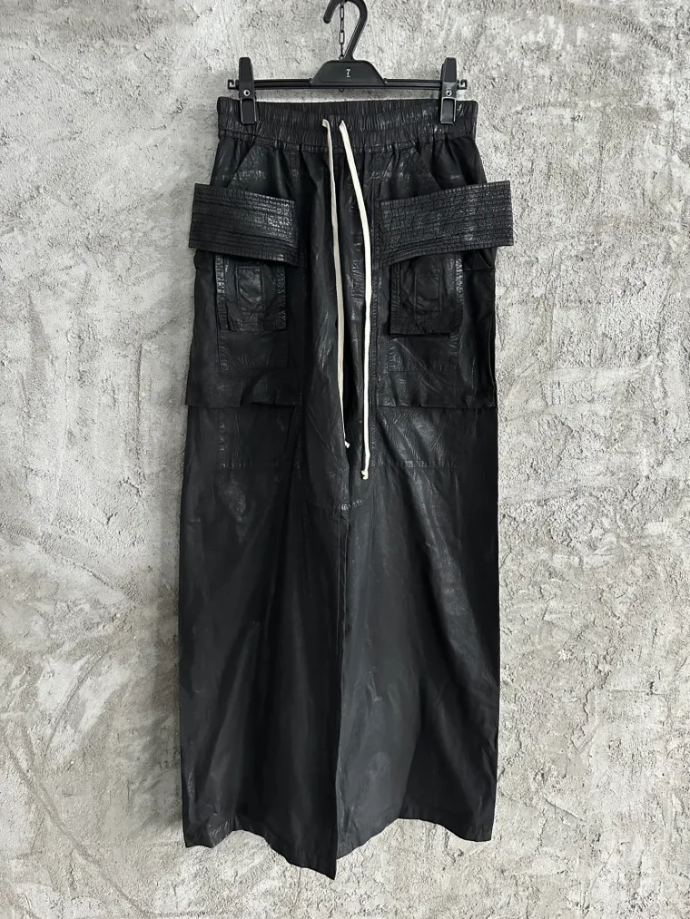 Rick Owens Чёрные широкие вощёные брюки с карманами