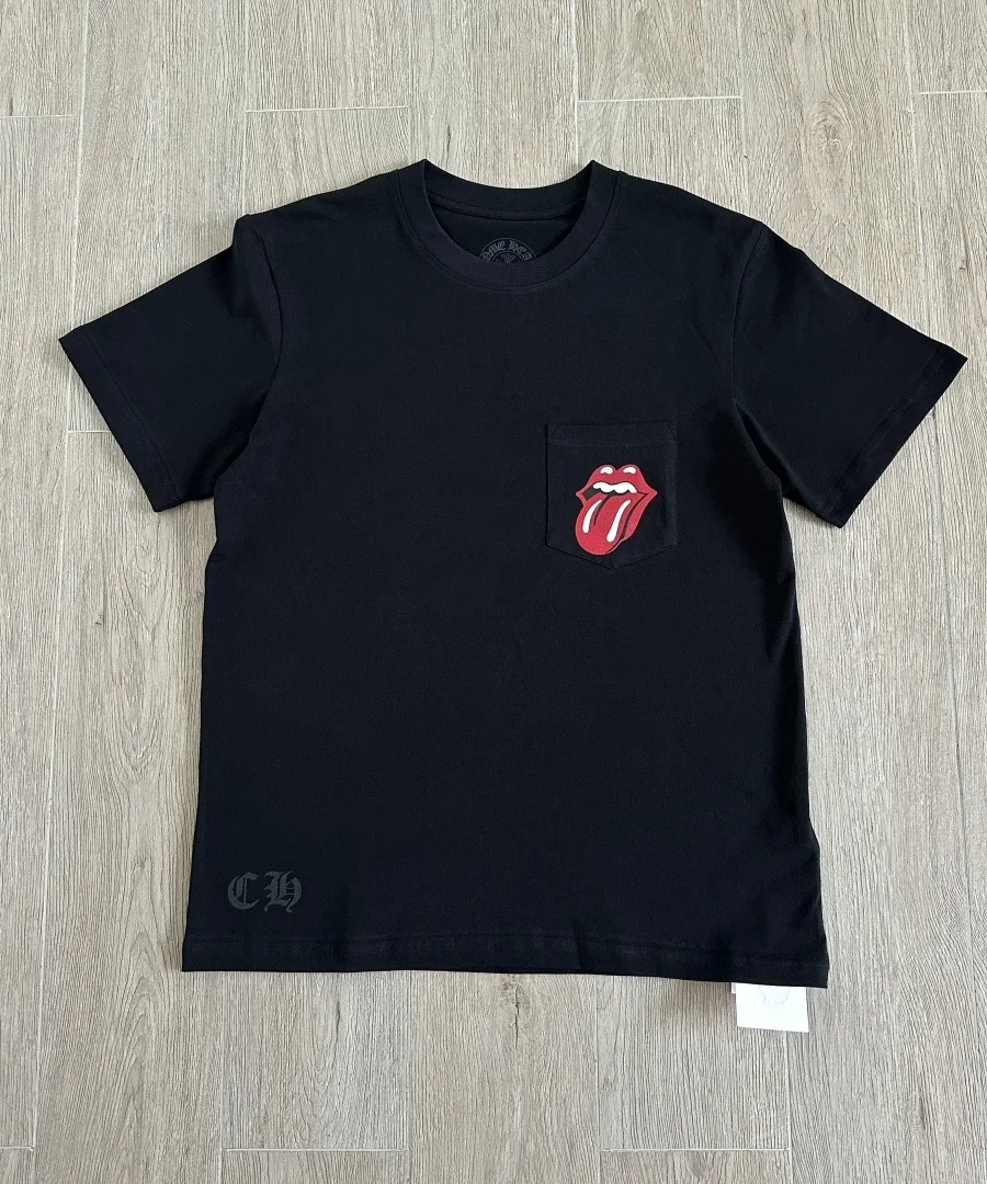 Черная футболка Chrome Hearts x Rolling Stones, вид спереди