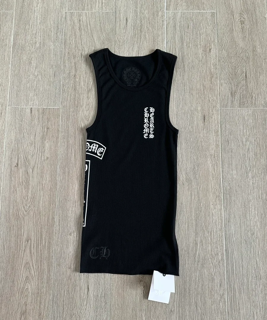 Черное платье-майка Chrome Hearts в рубчик, вид спереди