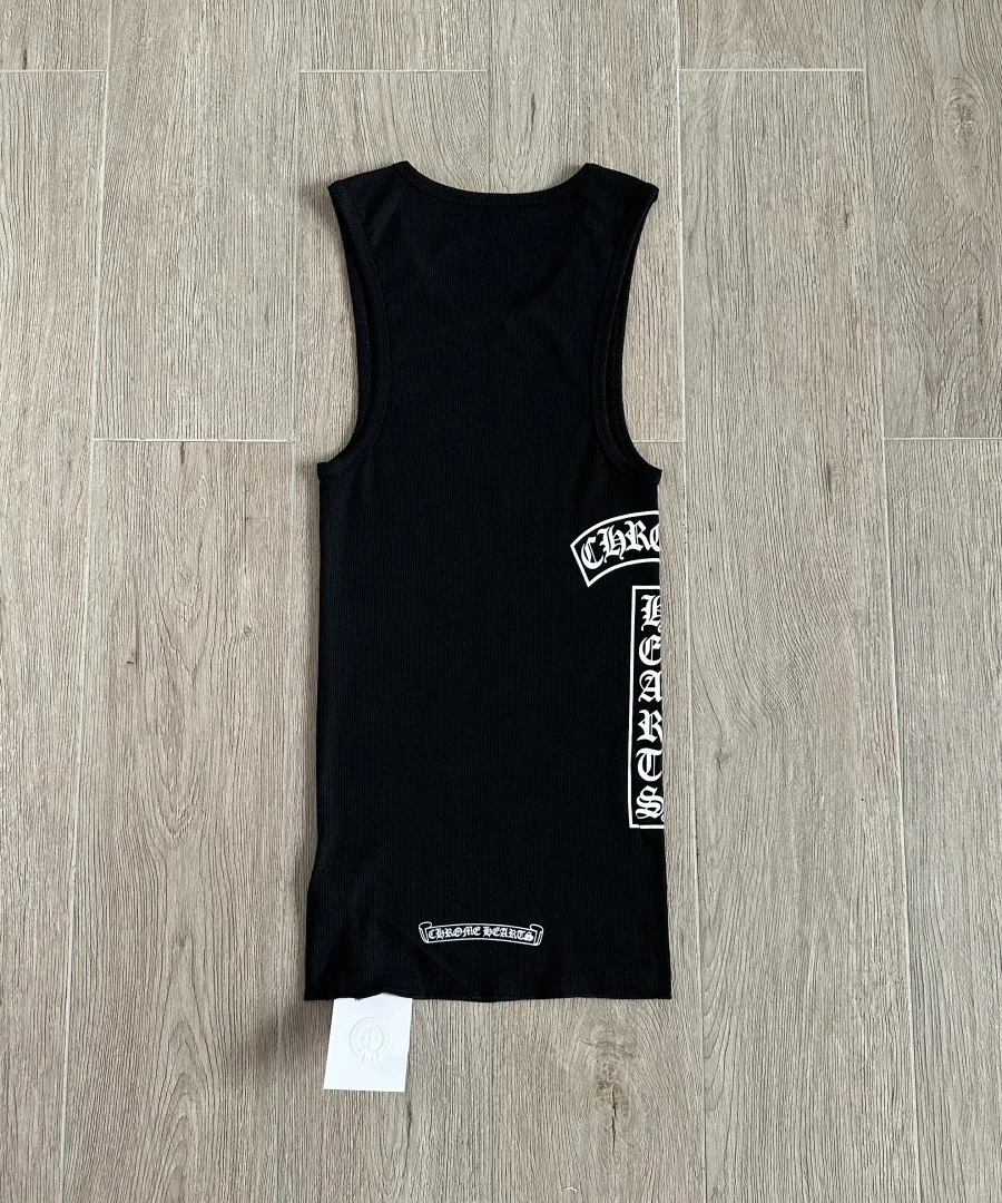 Черное платье-майка Chrome Hearts в рубчик, вид сзади