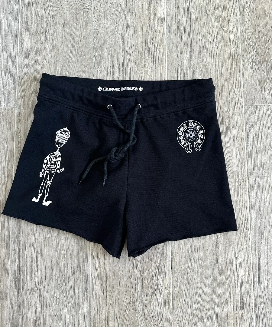 Черные трикотажные шорты Chrome Hearts с принтом, вид спереди
