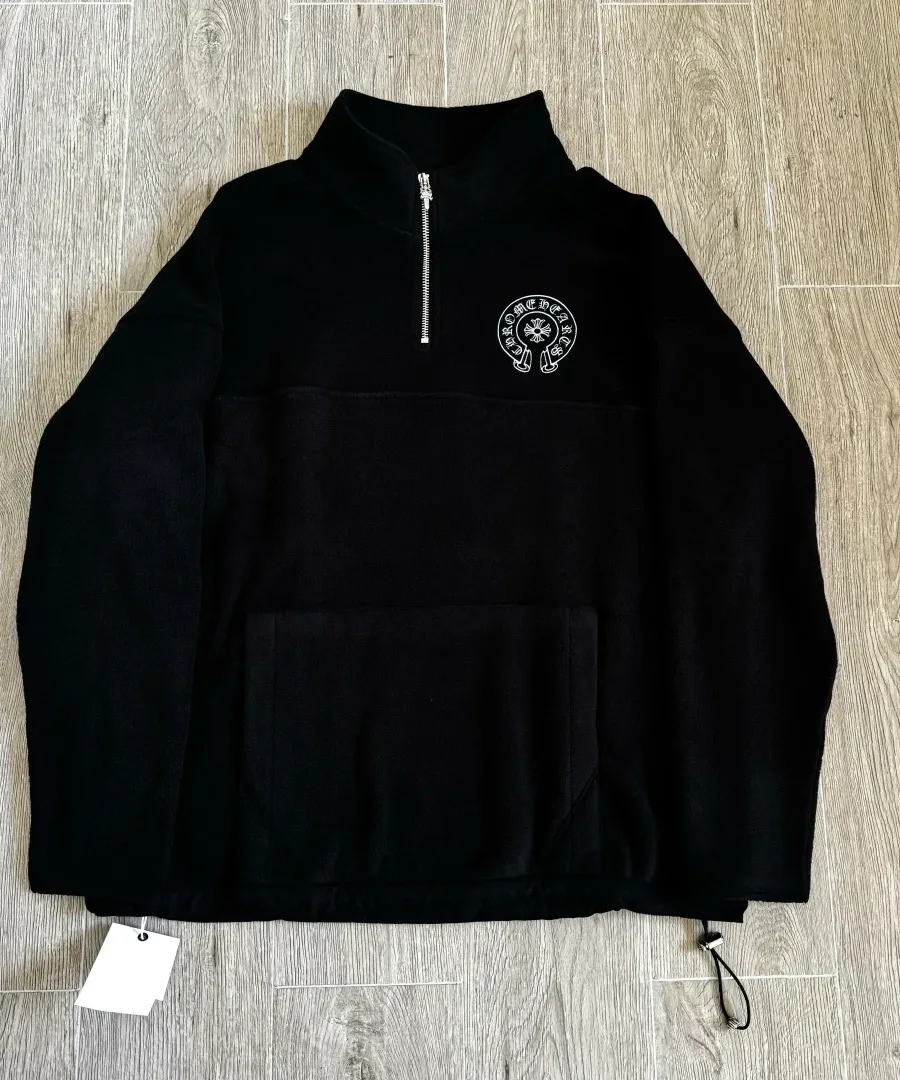 Черный флисовый анорак Chrome Hearts с карманом-кенгуру