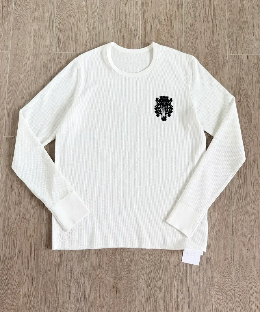 Белый лонгслив Chrome Hearts с вафельной текстурой, вид спереди