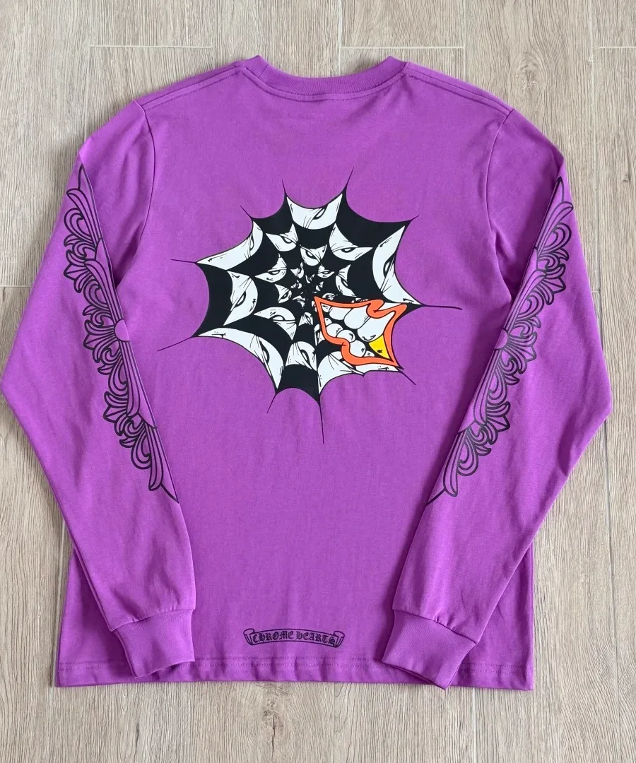 Фиолетовый лонгслив Chrome Hearts Matty Boy Spider Web, вид сзади