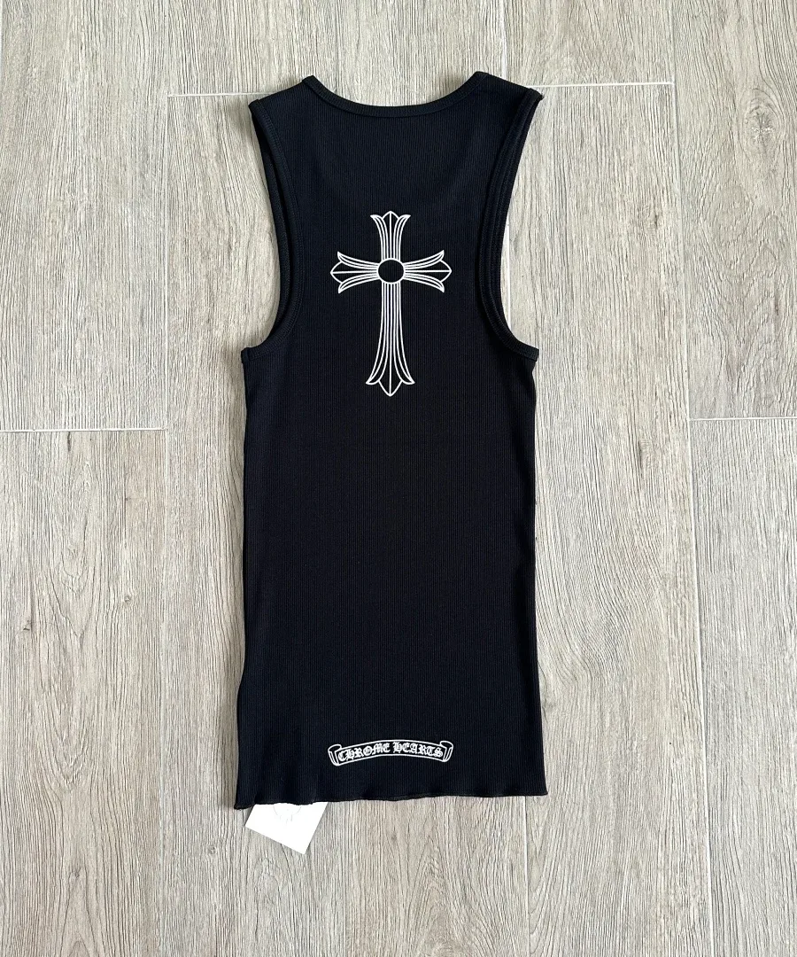 Черная майка Chrome Hearts, вид сзади с принтом креста