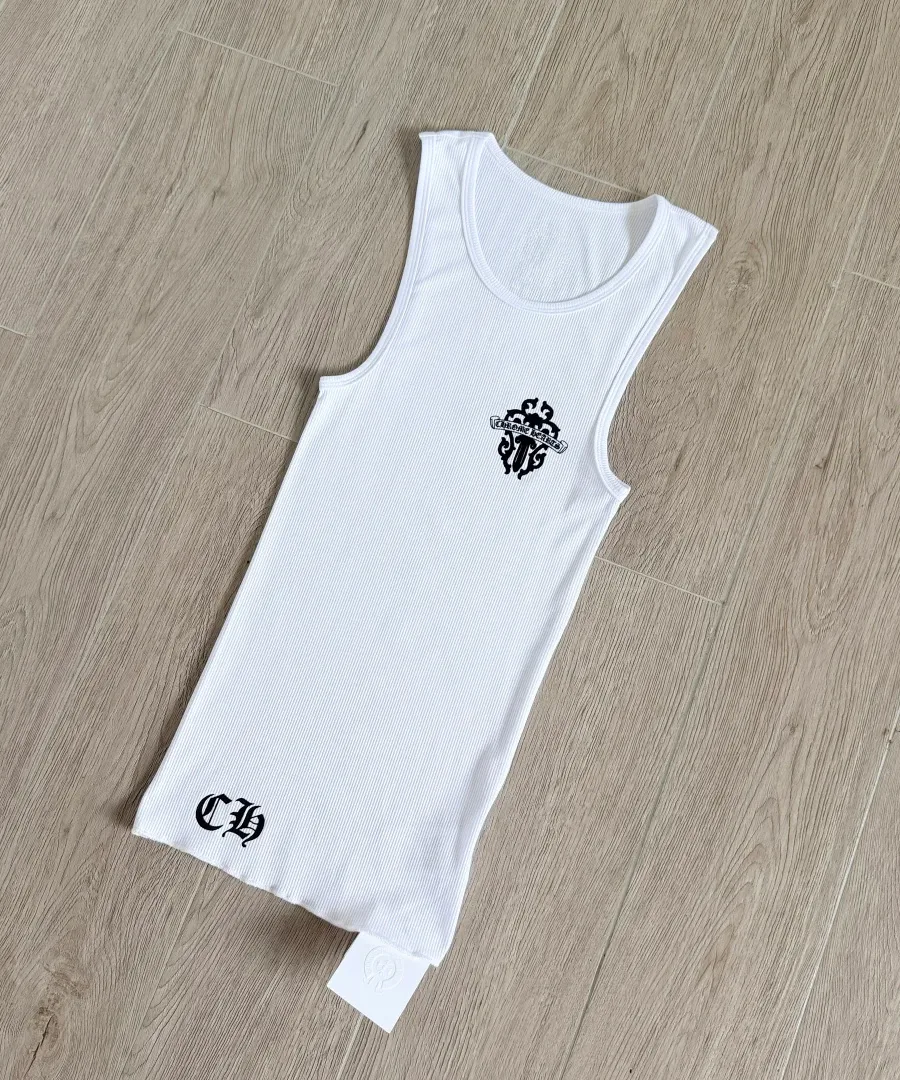 Белая трикотажная майка Chrome Hearts в рубчик