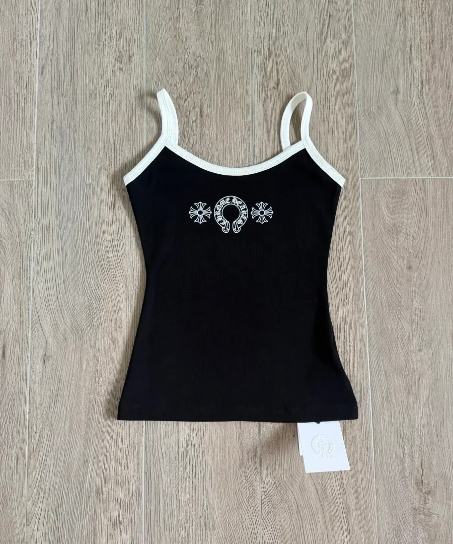 Черный женский топ на бретелях Chrome Hearts, вид спереди
