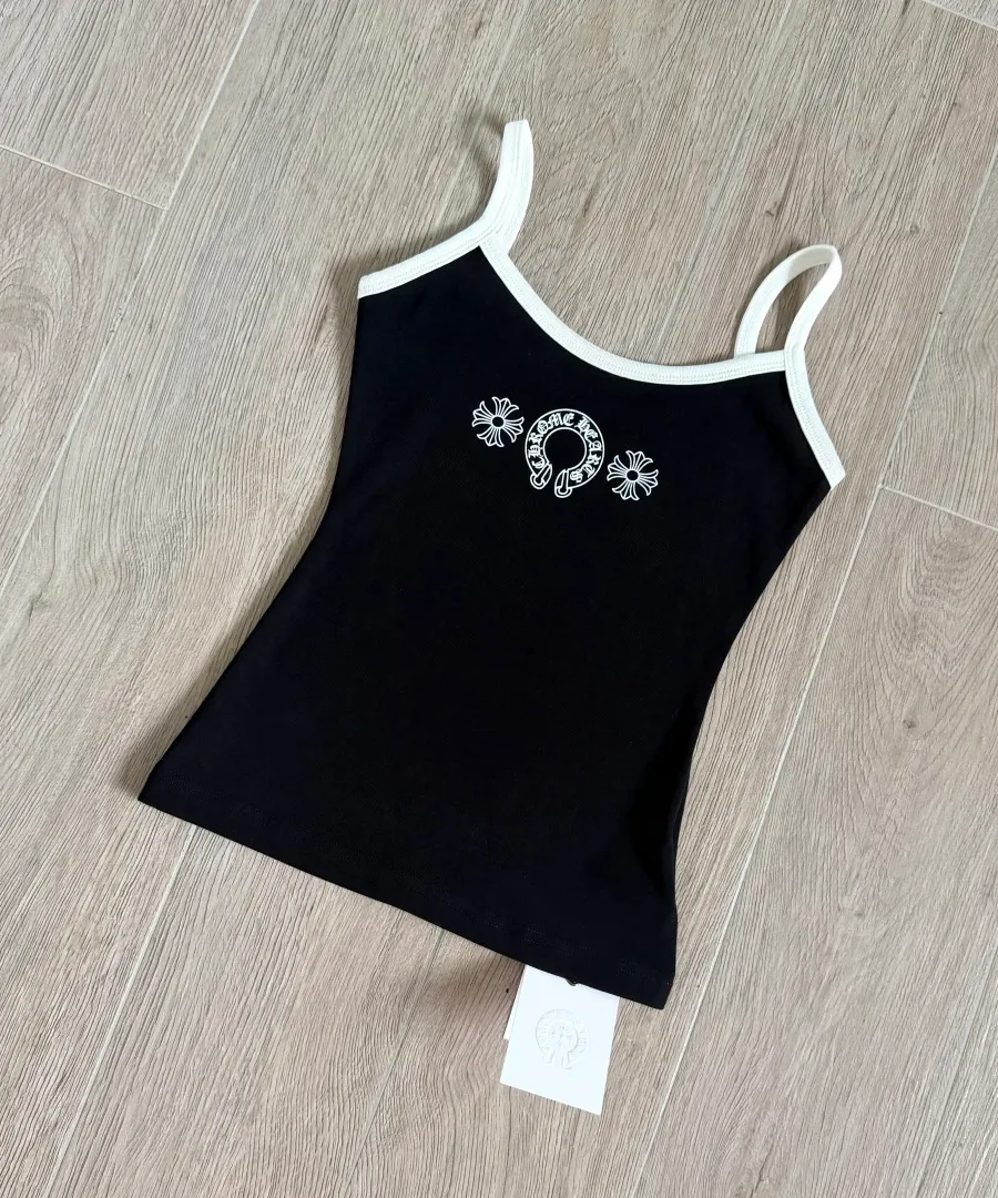 Черный топ Chrome Hearts с контрастной белой отделкой
