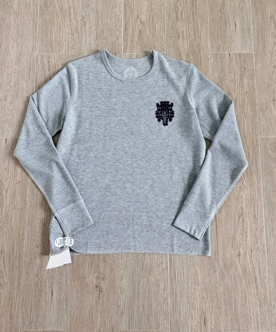 Серый вафельный лонгслив Chrome Hearts с принтом, вид спереди