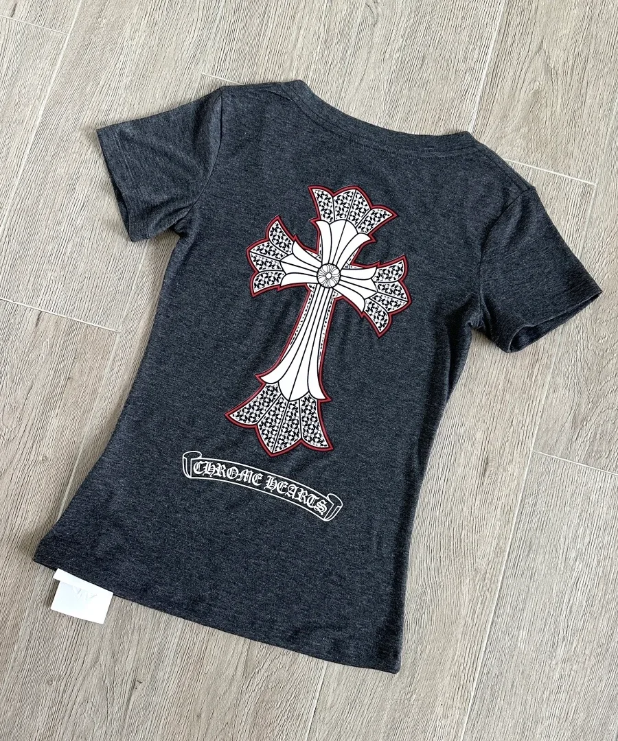 Футболка Chrome Hearts темно-серого меланжевого цвета, вид сзади