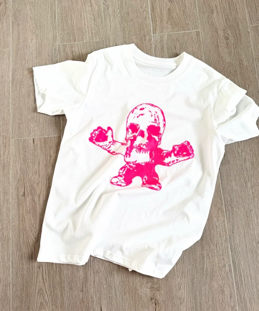 Белая футболка Chrome Hearts с розовым принтом Foti