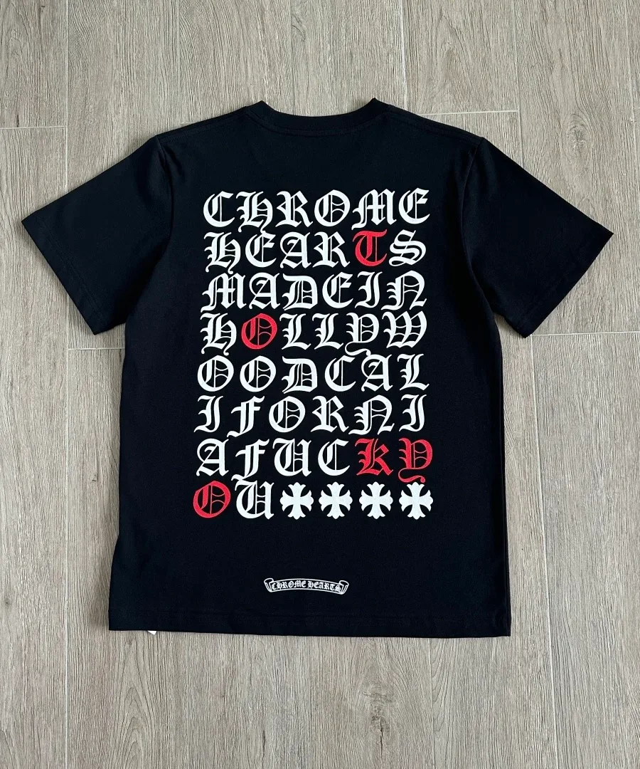 Черная футболка Chrome Hearts, вид со спины с принтом