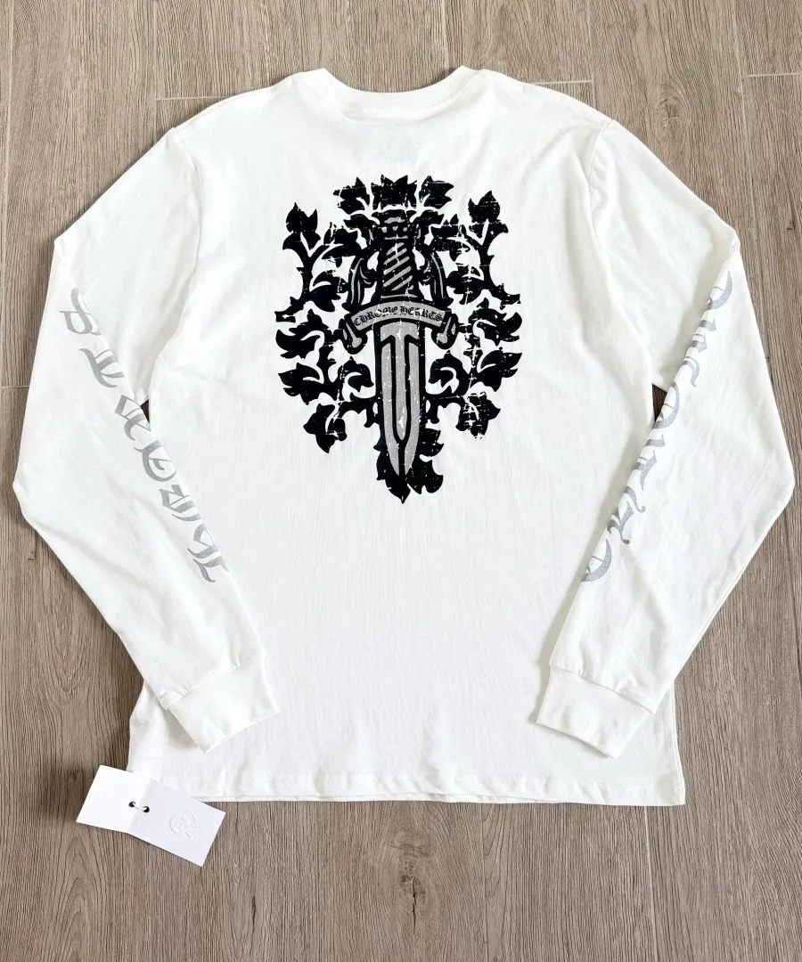 Белый лонгслив Chrome Hearts, вид со спины