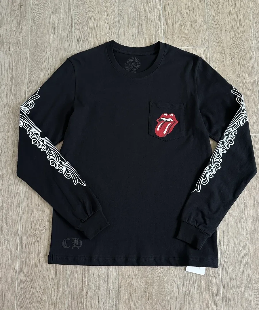 Черный лонгслив Chrome Hearts x Rolling Stones, вид спереди