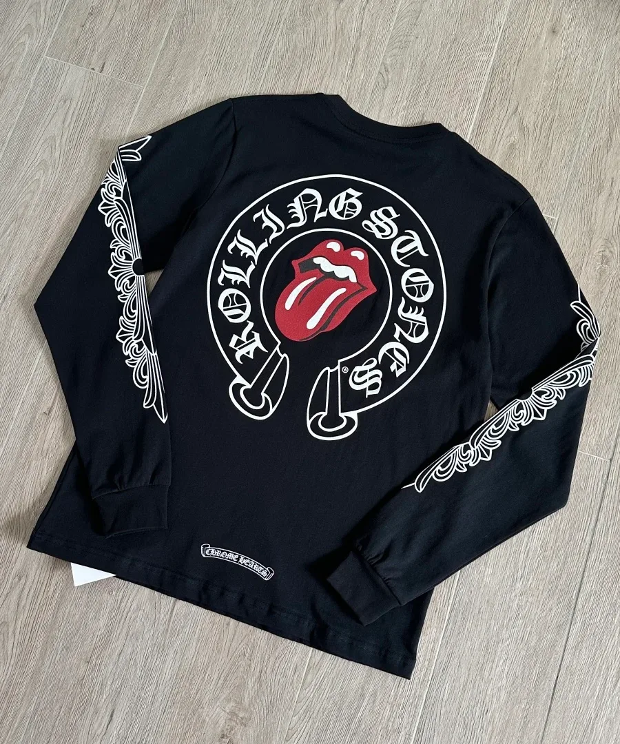 Черный лонгслив Chrome Hearts x Rolling Stones под углом, вид со спины
