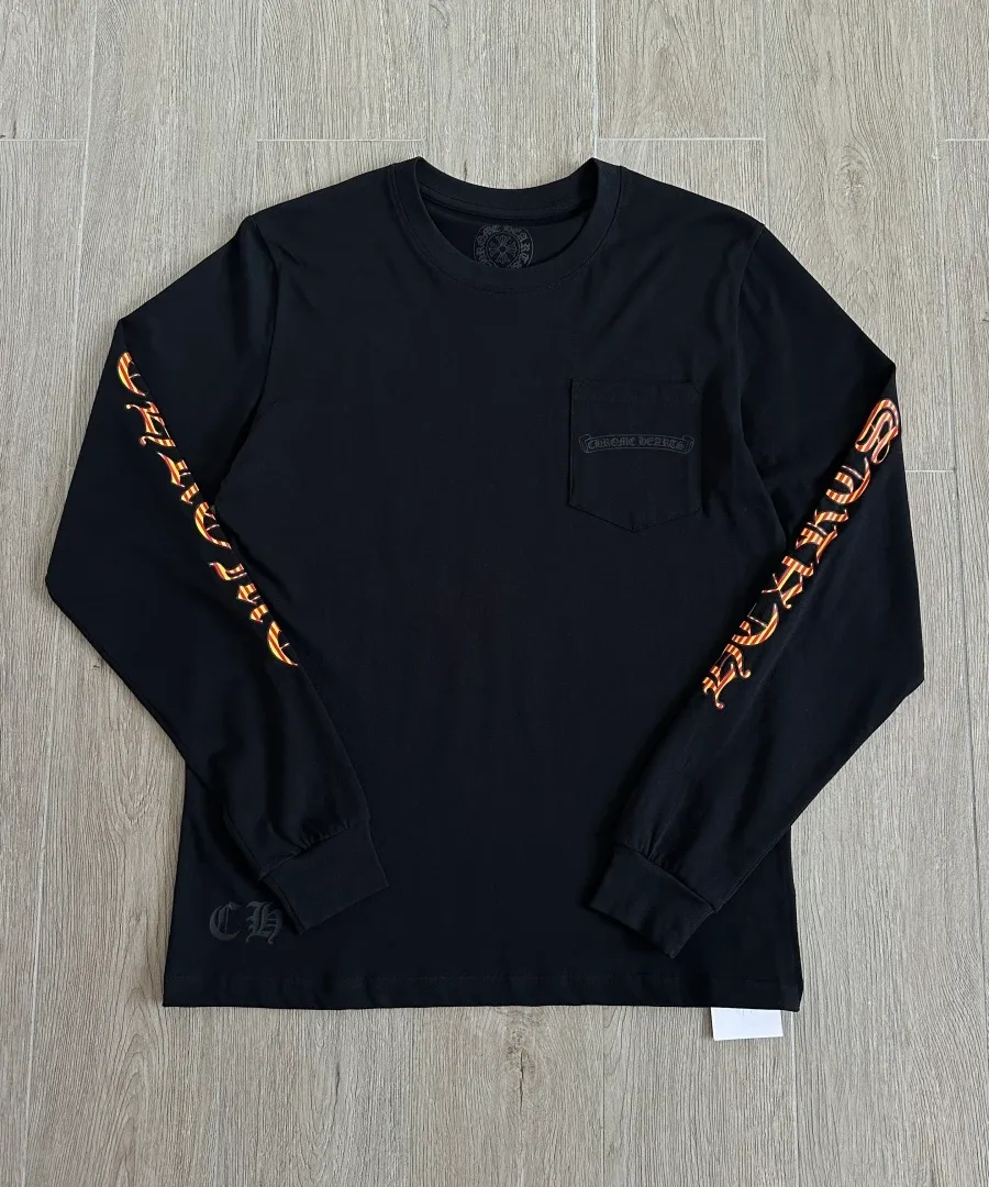 Черный лонгслив Chrome Hearts с принтом, вид спереди