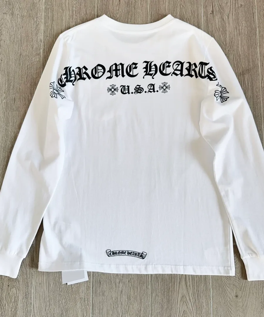 Белый лонгслив Chrome Hearts, вид сзади