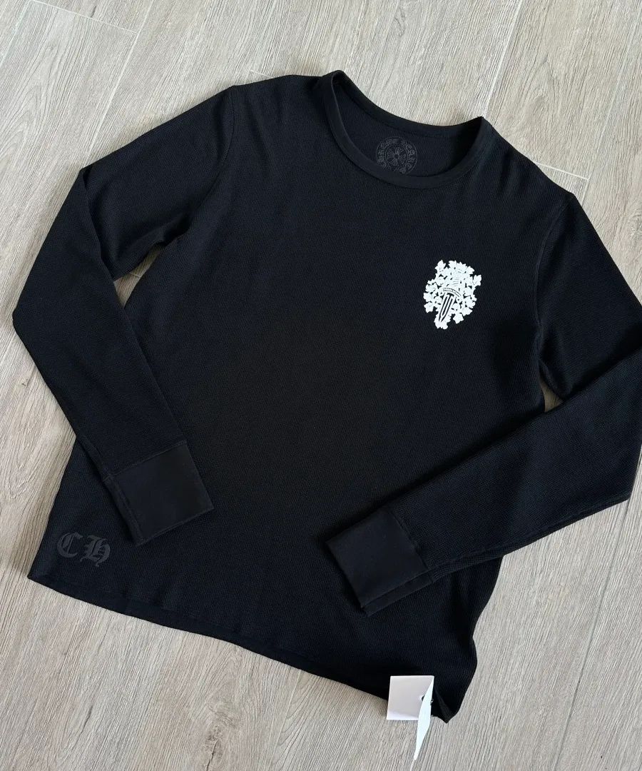 Черный лонгслив Chrome Hearts с вафельной текстурой