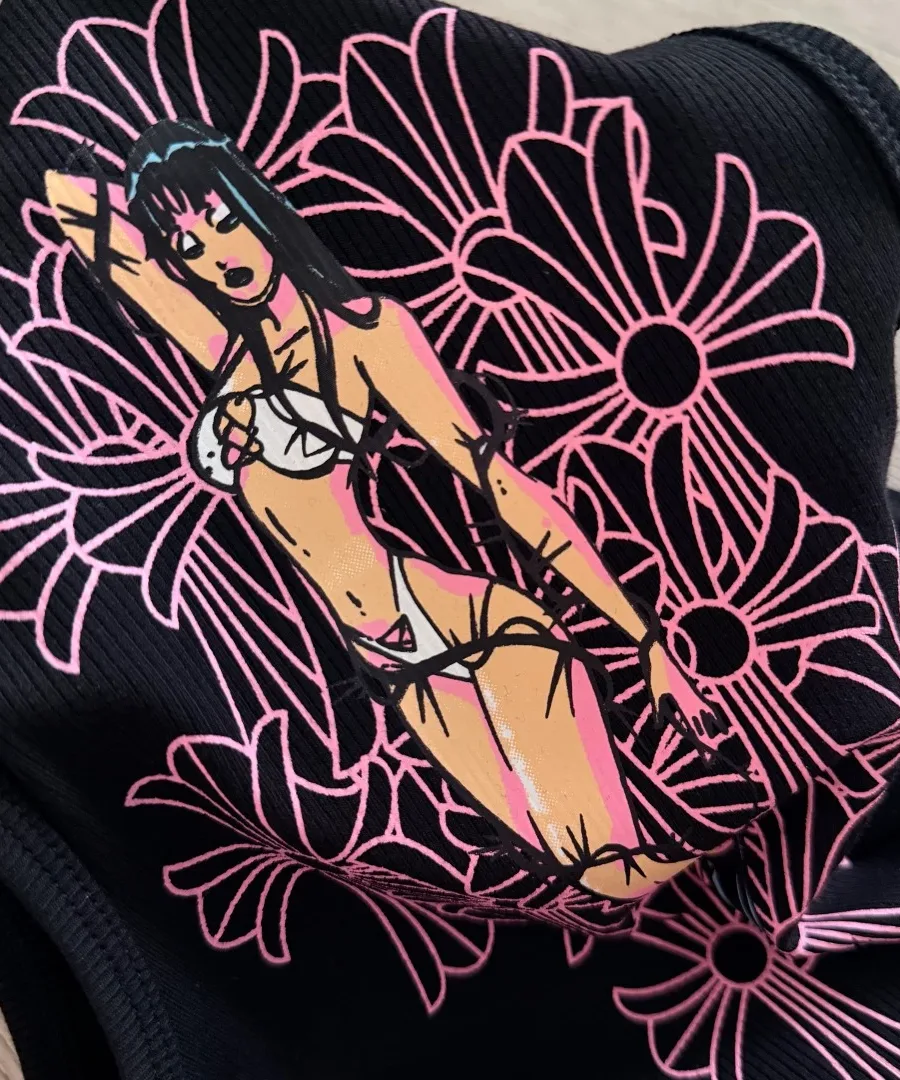 Графичный принт на спине черного платья-майки Chrome Hearts Deadly Doll