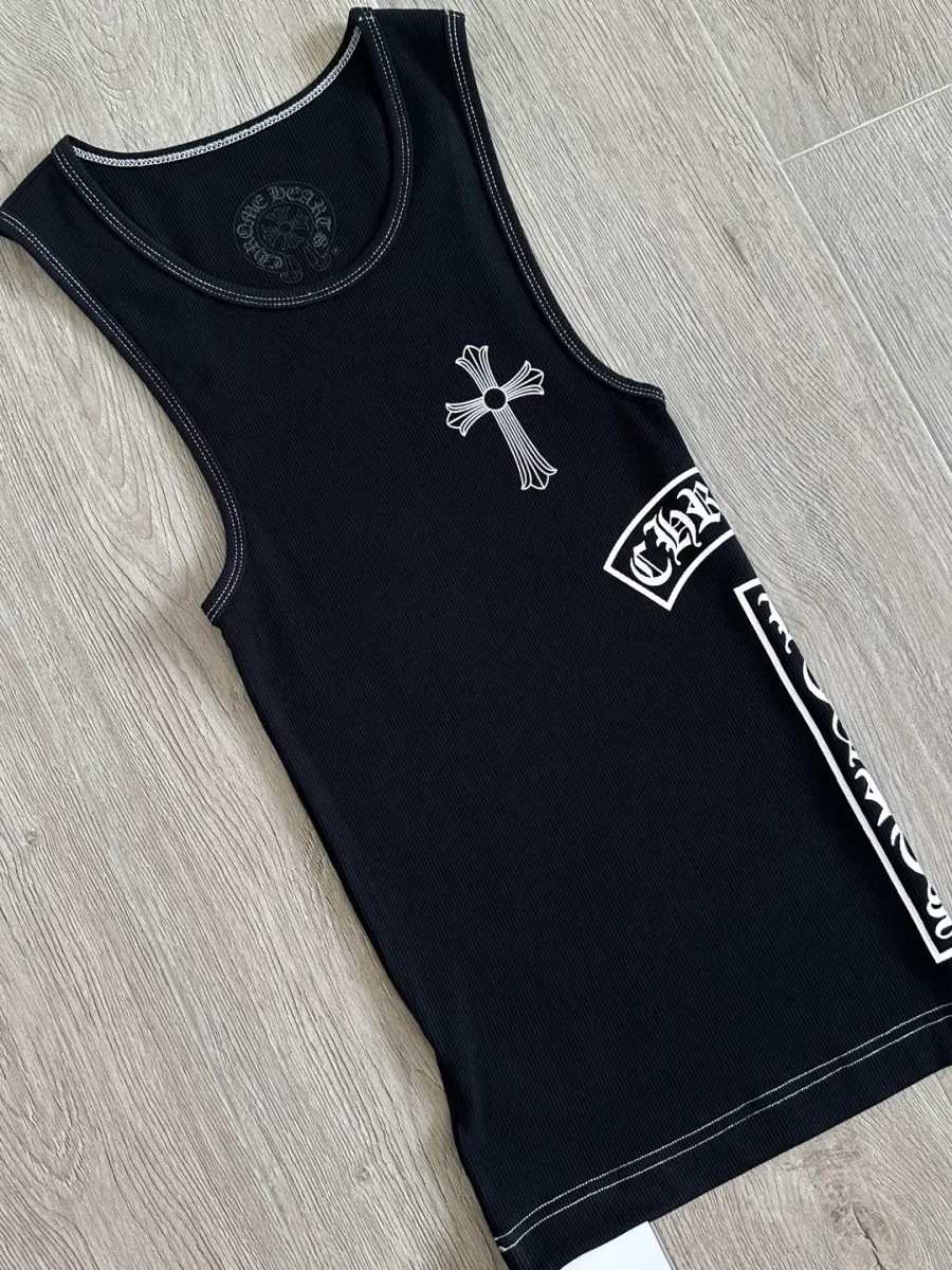 Черная трикотажная майка Chrome Hearts, разложенный вид спереди