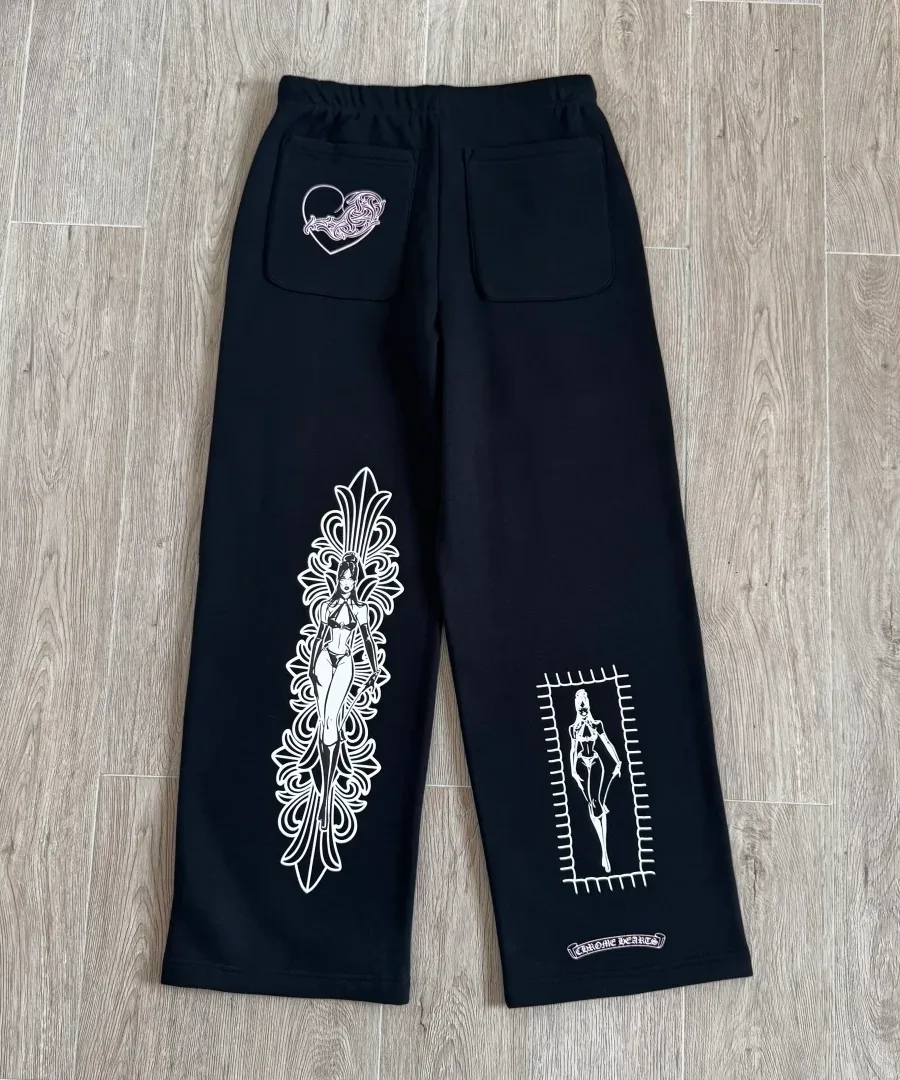 Черные спортивные штаны Chrome Hearts x Deadly Doll, вид сзади