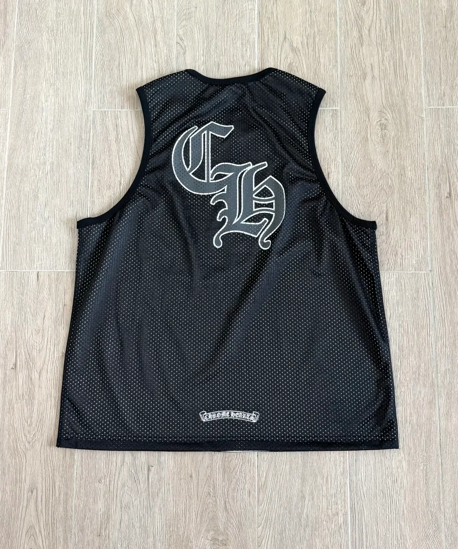 Двусторонняя майка Chrome Hearts, черная сторона, вид со спины с принтом CH