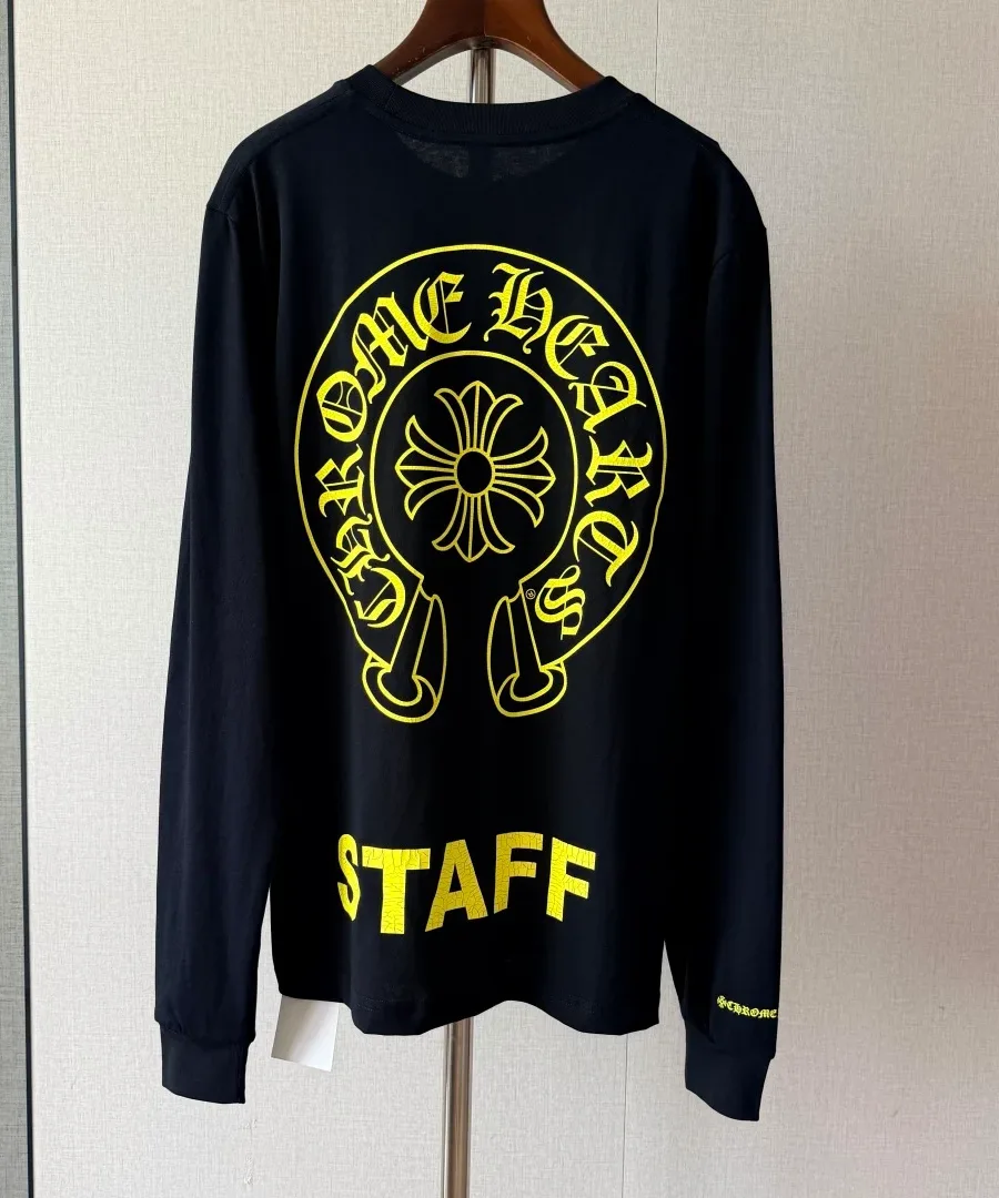Черный лонгслив Chrome Hearts STAFF на вешалке, вид сзади
