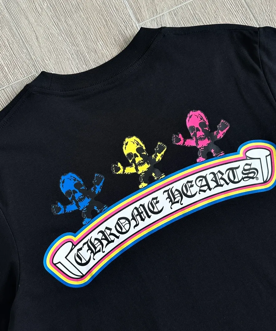 Верхняя часть спинки черной футболки Chrome Hearts Foti Skull