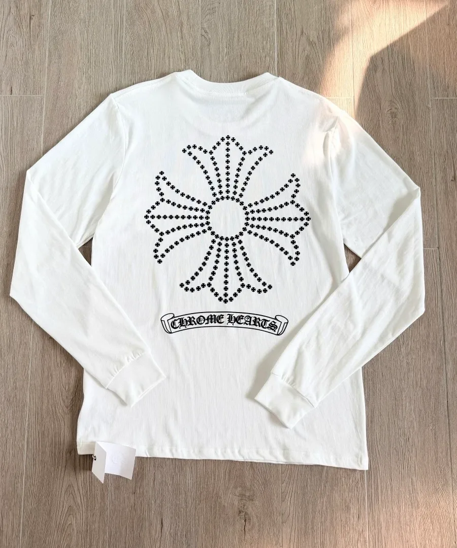 Белый лонгслив Chrome Hearts, вид сзади с принтом