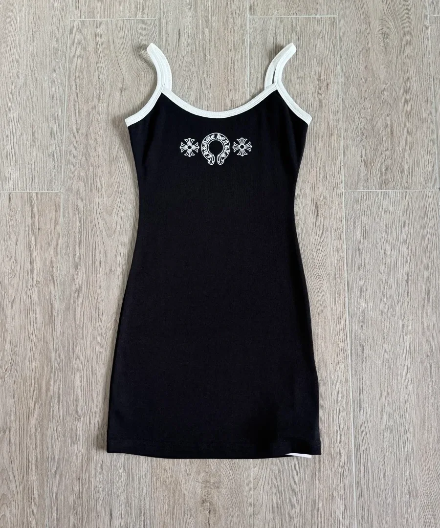 Черное платье на бретелях Chrome Hearts, вид спереди