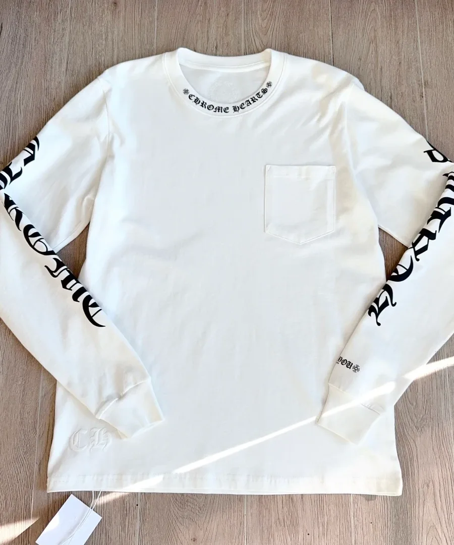 Белый лонгслив Chrome Hearts с принтом, вид спереди