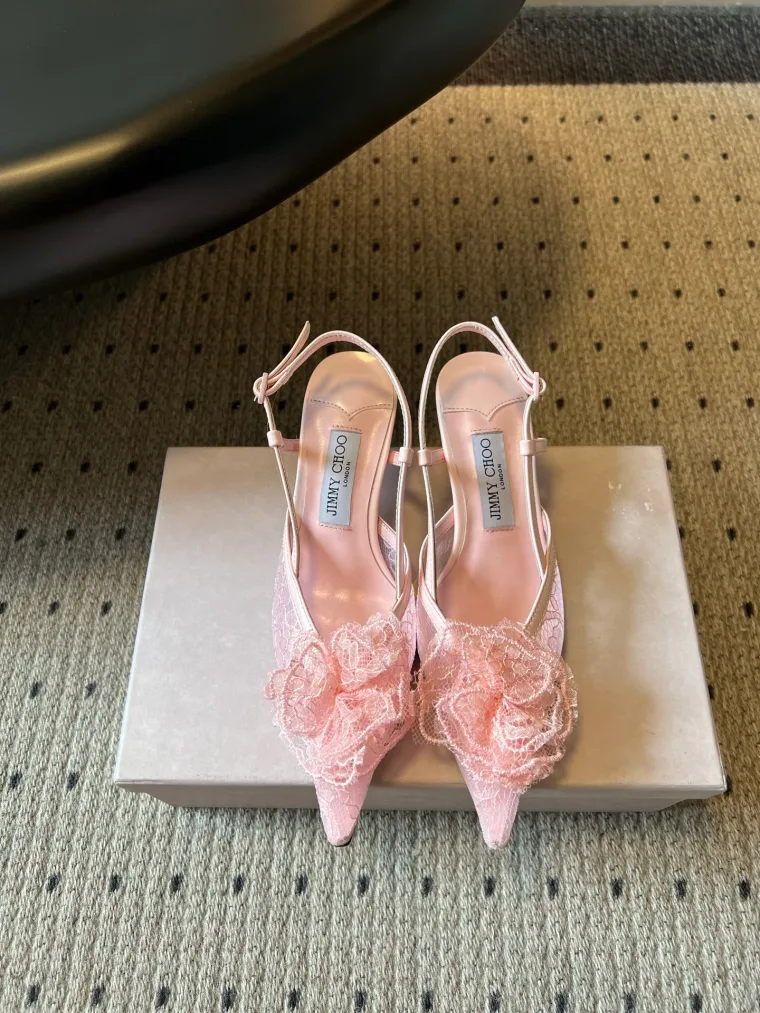 Jimmy Choo Розовые кружевные слингбэки с объемным цветком