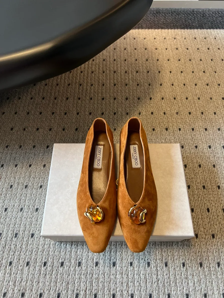 Коричневые замшевые балетки Jimmy Choo с кристаллом