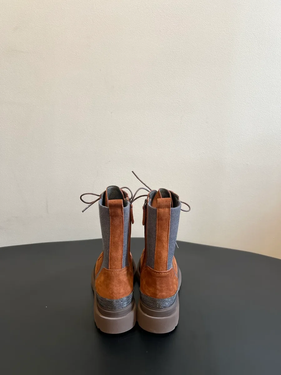 Ботинки Brunello Cucinelli из замши и трикотажа, вид сзади