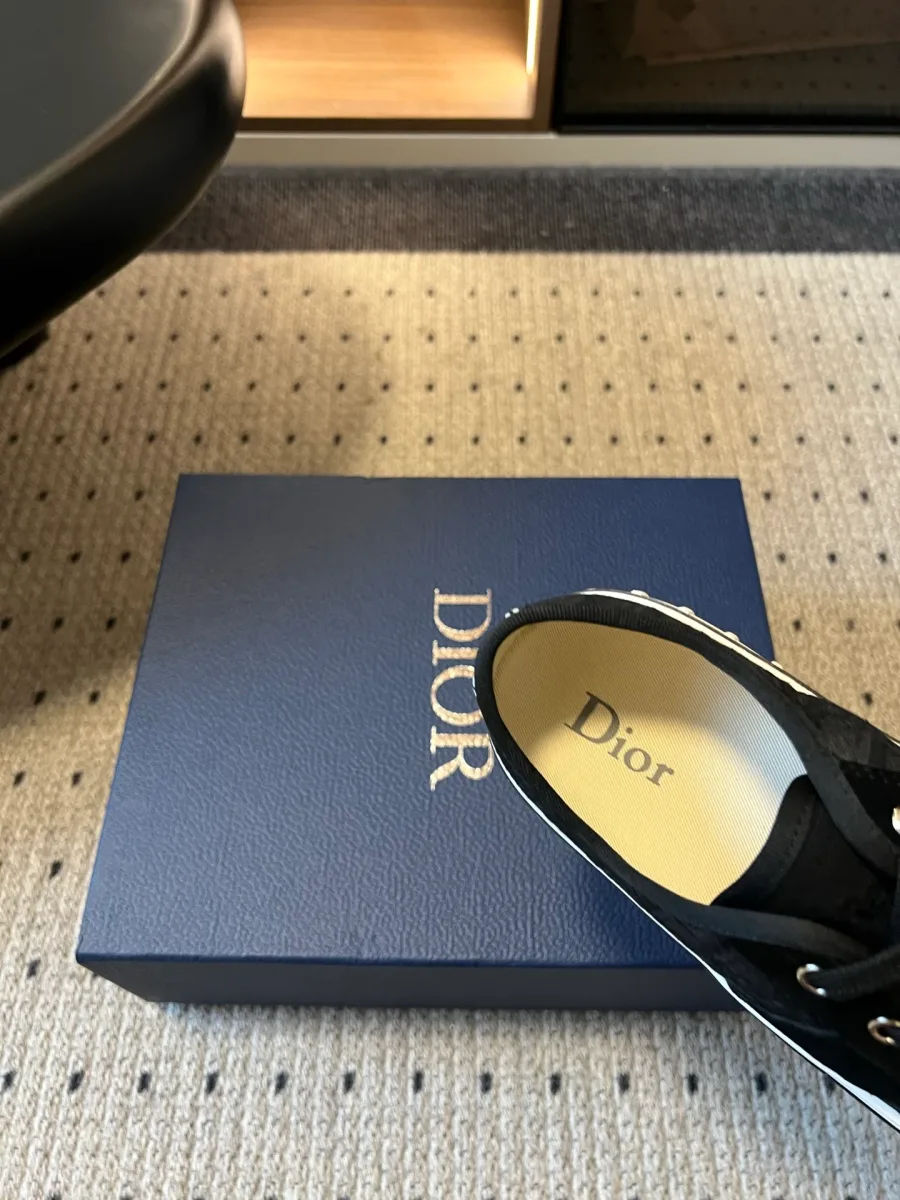 Вид сверху на внутреннюю отделку кеда со стелькой с логотипом Dior