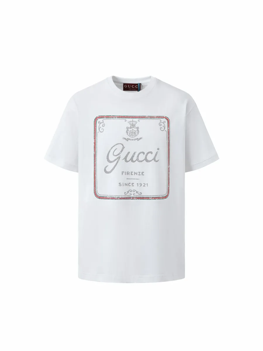 Белая футболка прямого кроя с принтом Gucci Firenze спереди