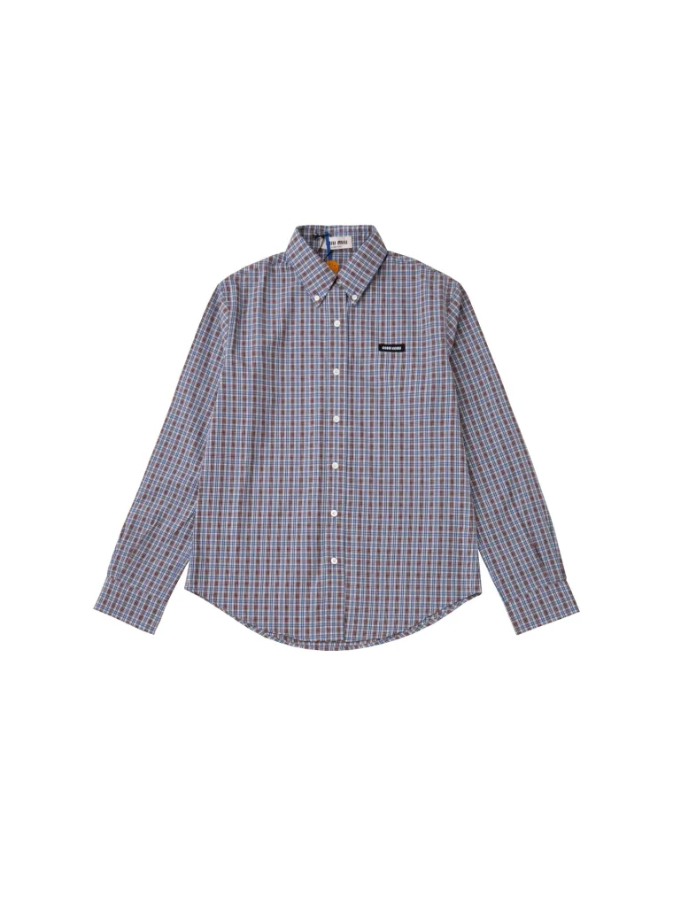 Miu Miu Рубашка в сине-коричневую клетку с воротником button-down