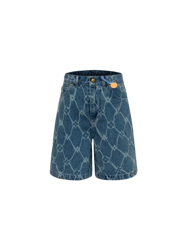 Louis Vuitton Синие джинсовые шорты с узором Monogram Fishnet