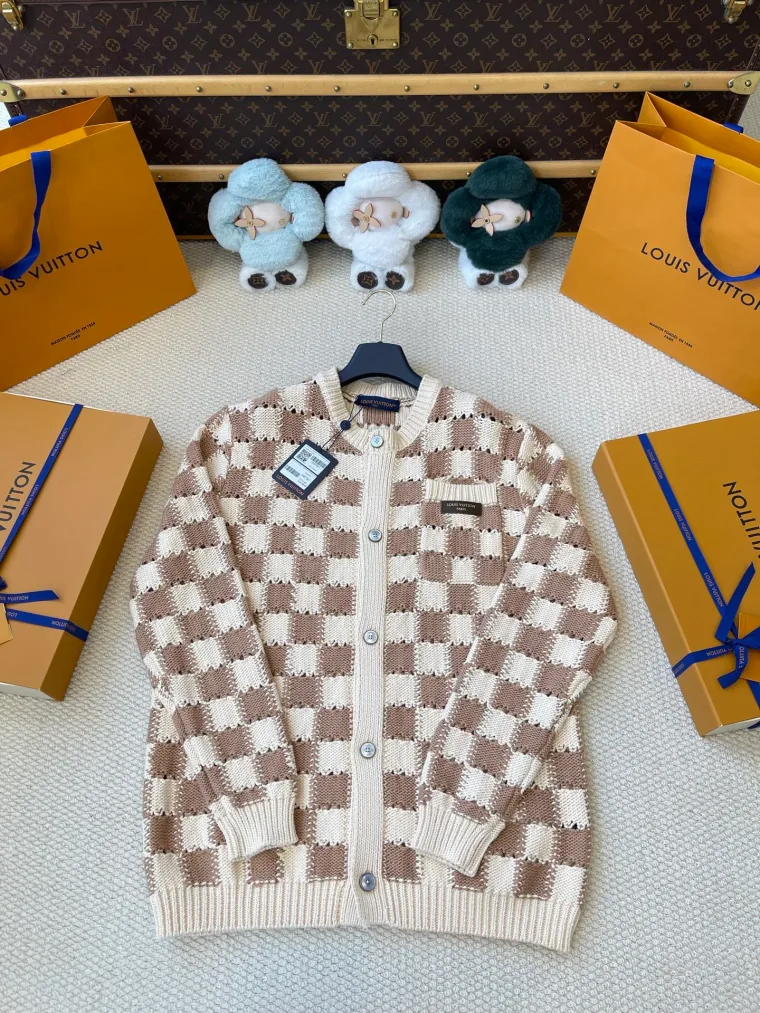 Louis Vuitton Бежево-коричневый вязаный кардиган в клетку Damier