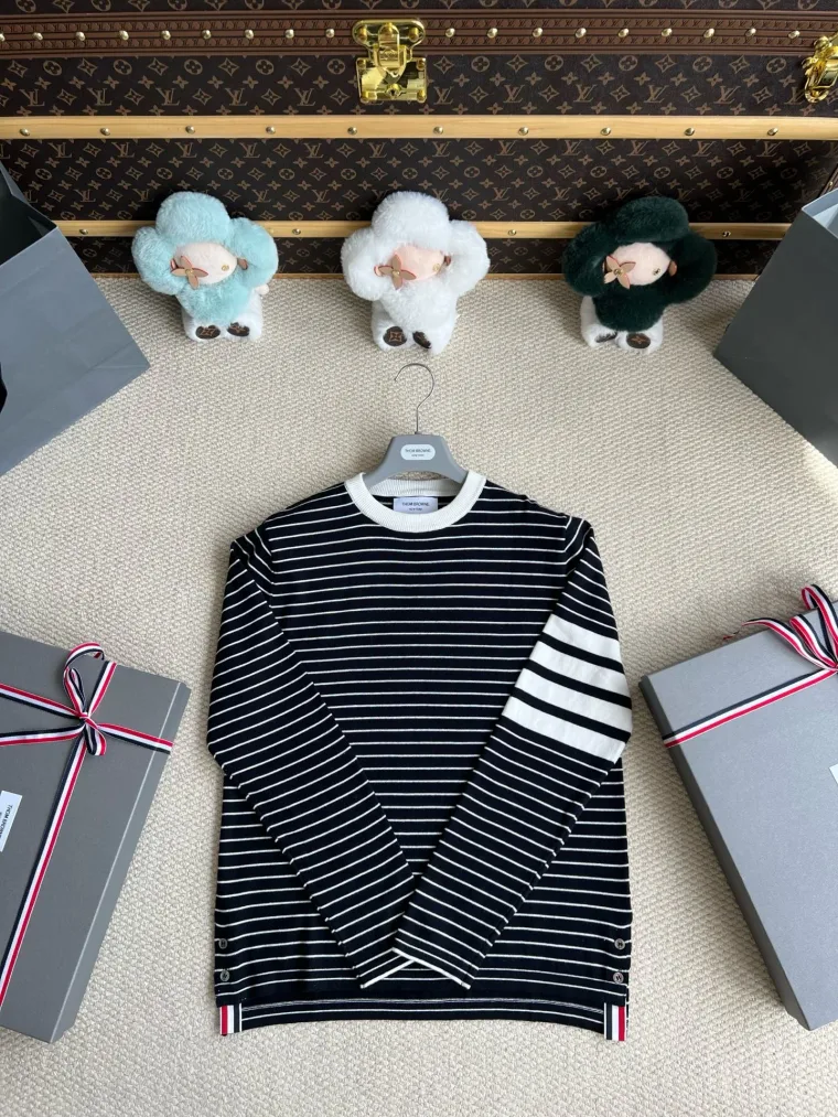 Thom Browne Чёрный хлопковый джемпер в полоску с полосами 4-Bar