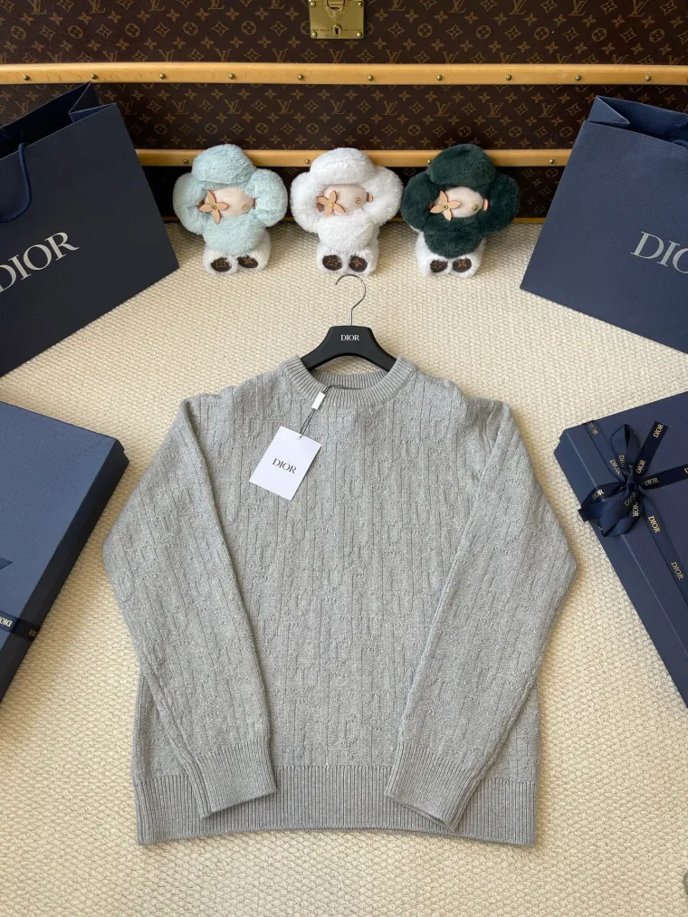 Dior Серый вязаный джемпер с жаккардовым узором
