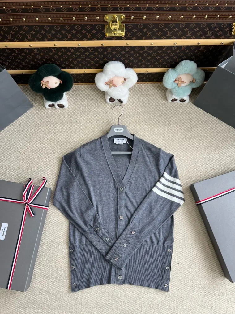 Thom Browne Серый тонкий кардиган с полосами 4-Bar