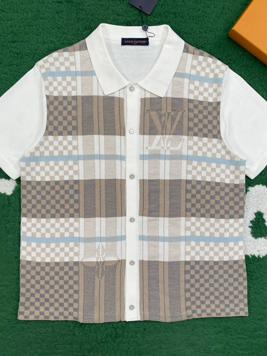 Белая трикотажная рубашка с короткими рукавами и жаккардовым узором Damier