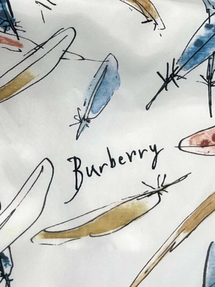 Крупный план принта с перьями и рукописной надписью Burberry
