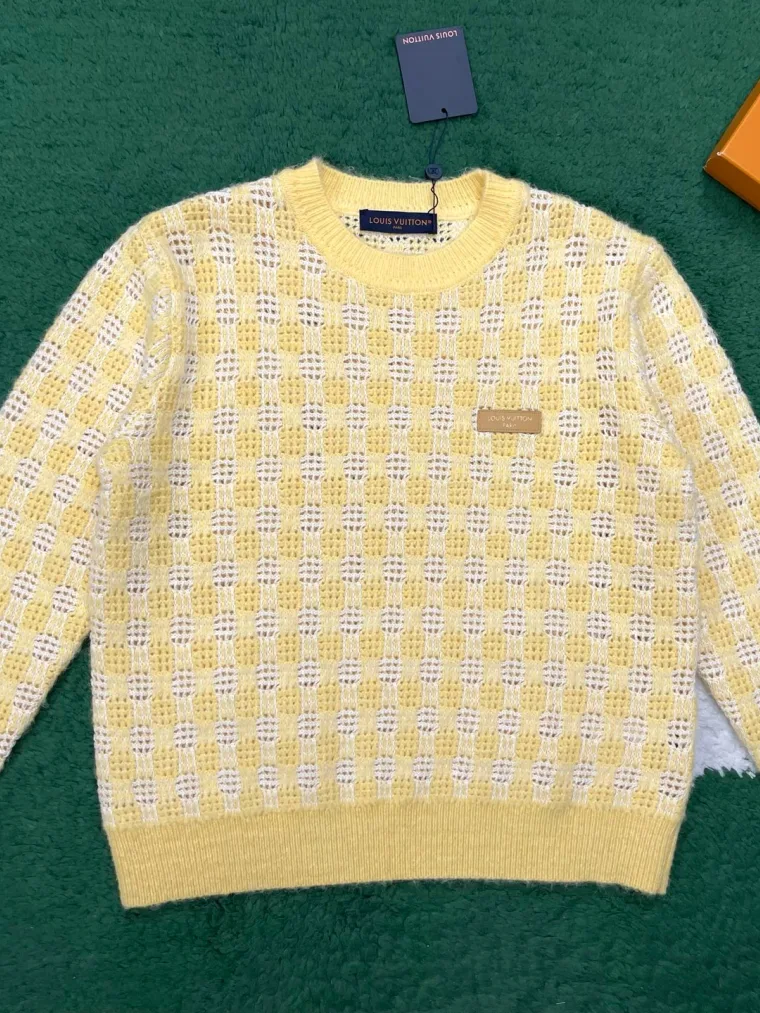 Louis Vuitton Жёлтый фактурный вязаный джемпер в клетку Damier