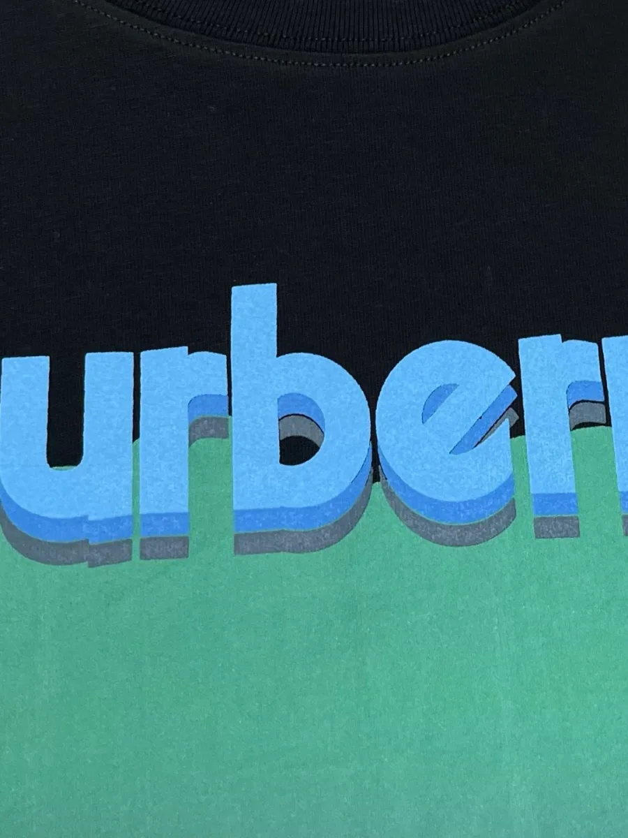Крупный план объёмной надписи Burberry на принте спереди
