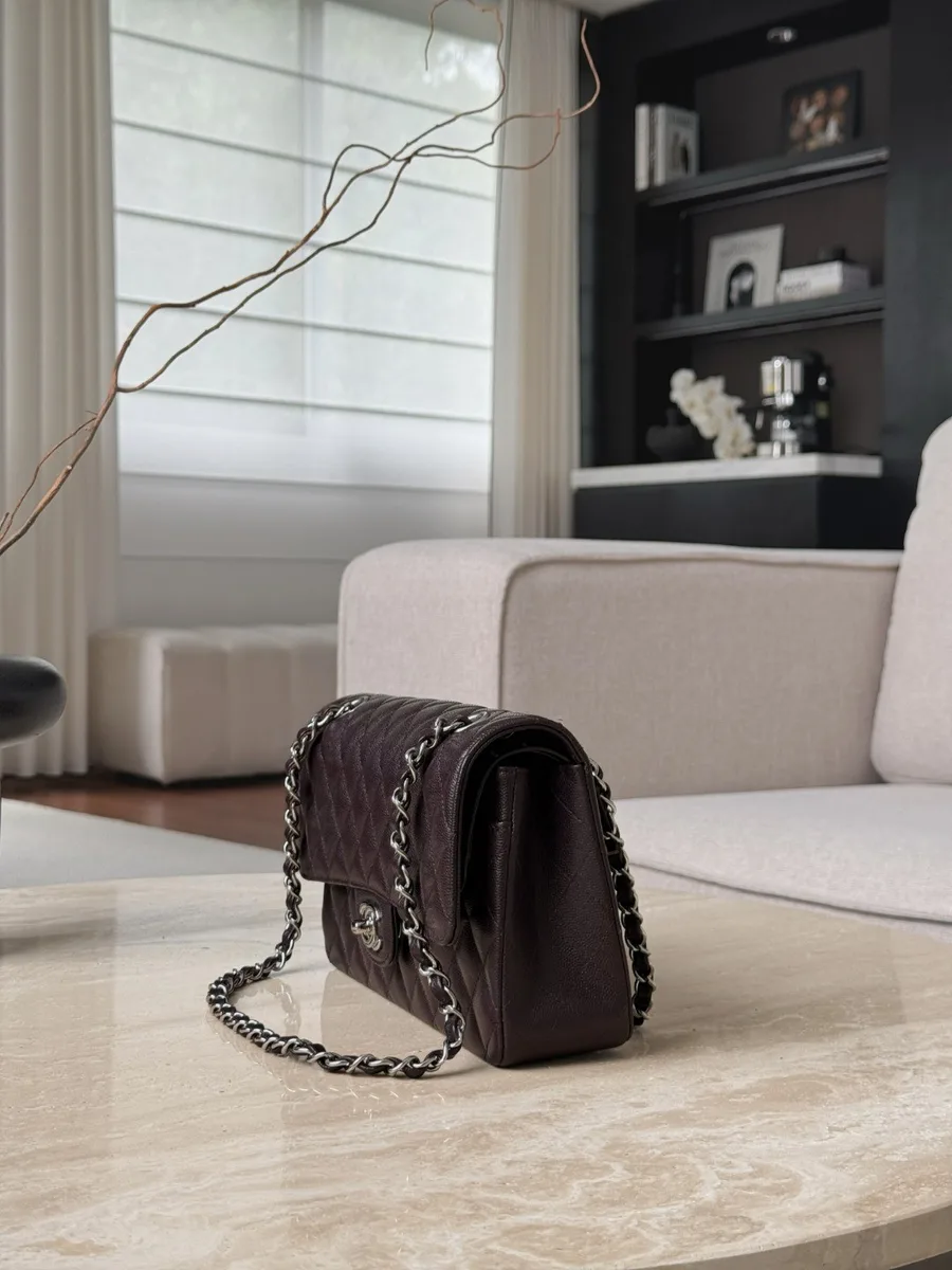 Коричневая сумка Chanel Classic Flap 25, вид сбоку