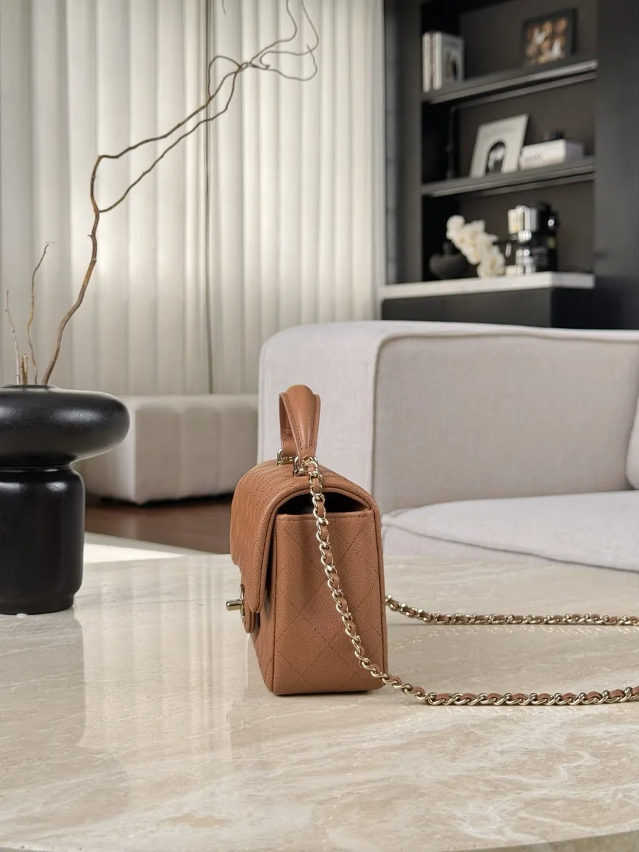 Коричневая сумка Chanel Mini Handle Bag, вид сбоку