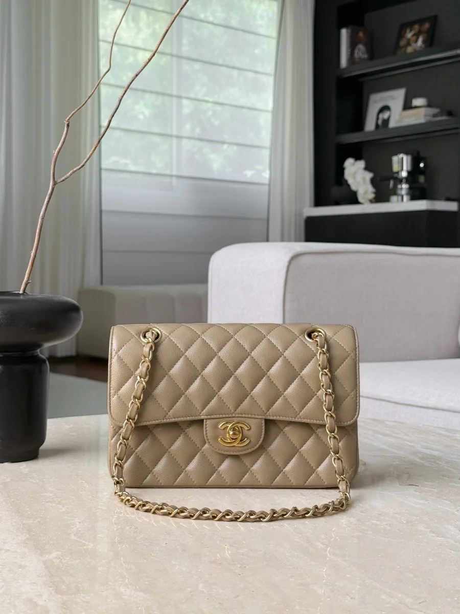 Бежевая сумка Chanel Classic Flap 23, вид спереди