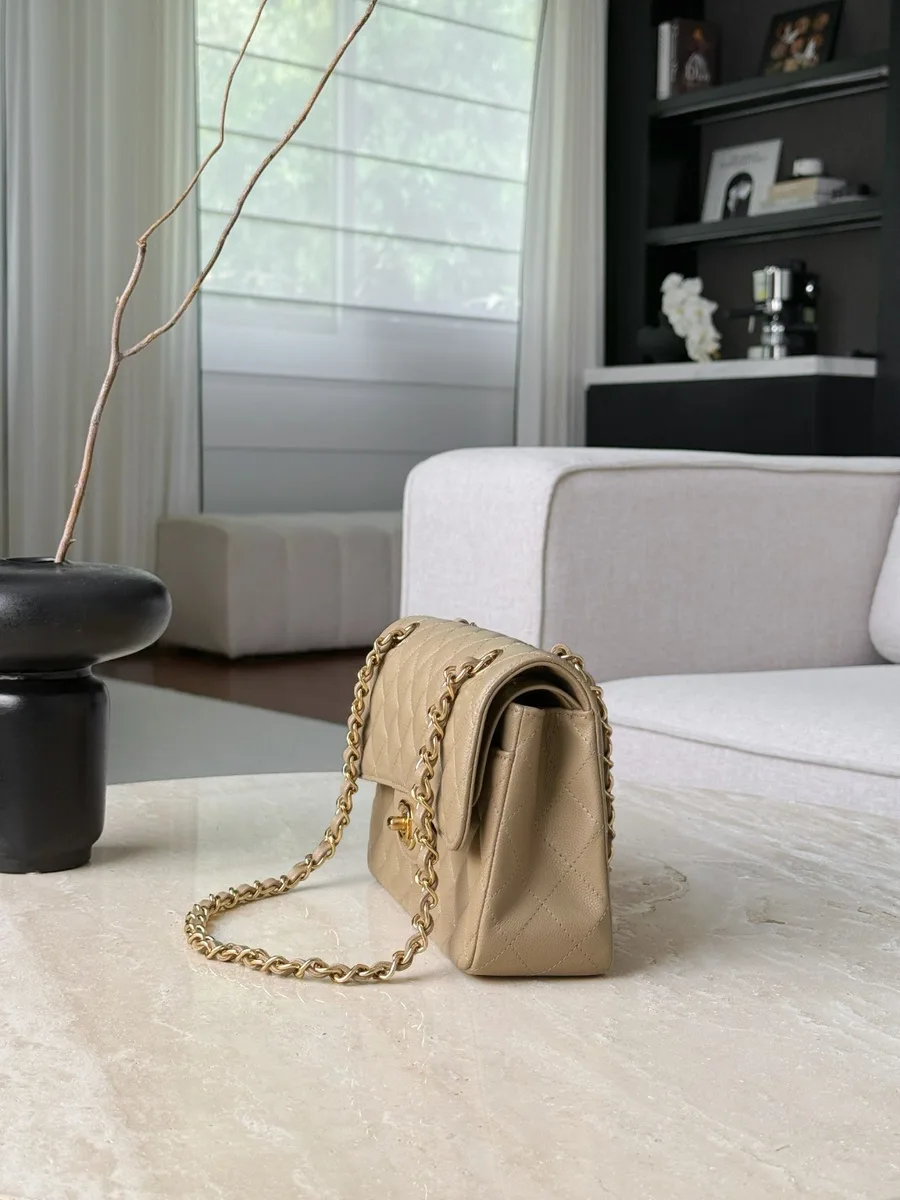 Бежевая сумка Chanel Classic Flap 23, вид сбоку